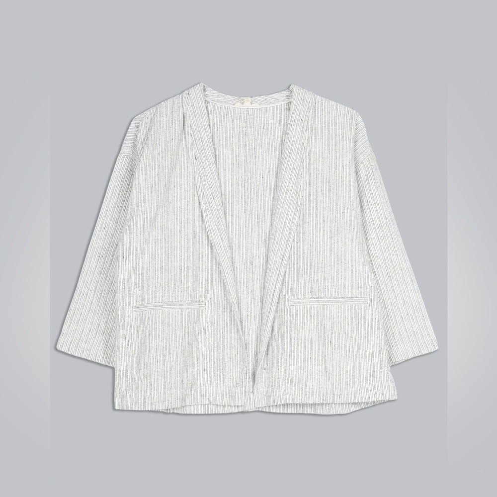 Eileen Fisher Organic Linen Cotton Ticking Stripe Jacket Small